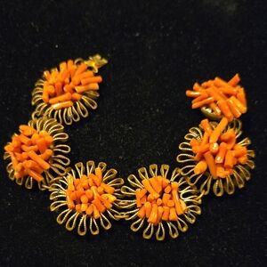 Vintage Coral And Brass Bracelet